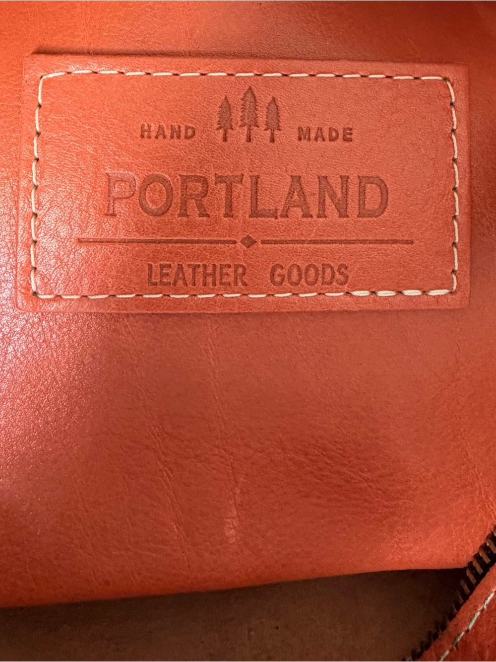 Portland Leather Goods Orange Leather Crossbody Tote Bag Handcrafted - Picture 3 of 6